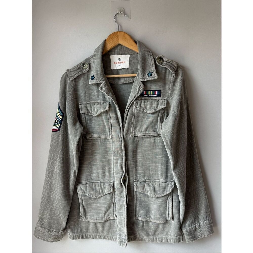 Sundry Washed Army Of Lovers Military Patch Utility Jacket